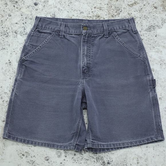 RARE Vintage Carhartt B25 PTB Petrol Blue - Grey Carpenter Shorts 30x8 - Picture 2 of 14